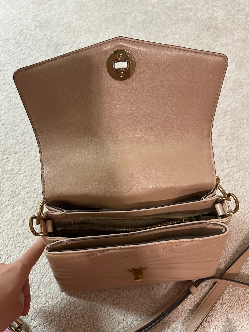 Tory Burch Quilted Chevron Top-Handle Satchel in Nude Tan